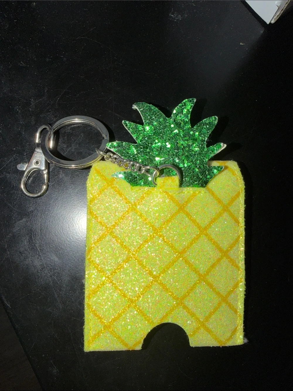 Pineapple Yellow Glitter Card Keychain with Snap Closure